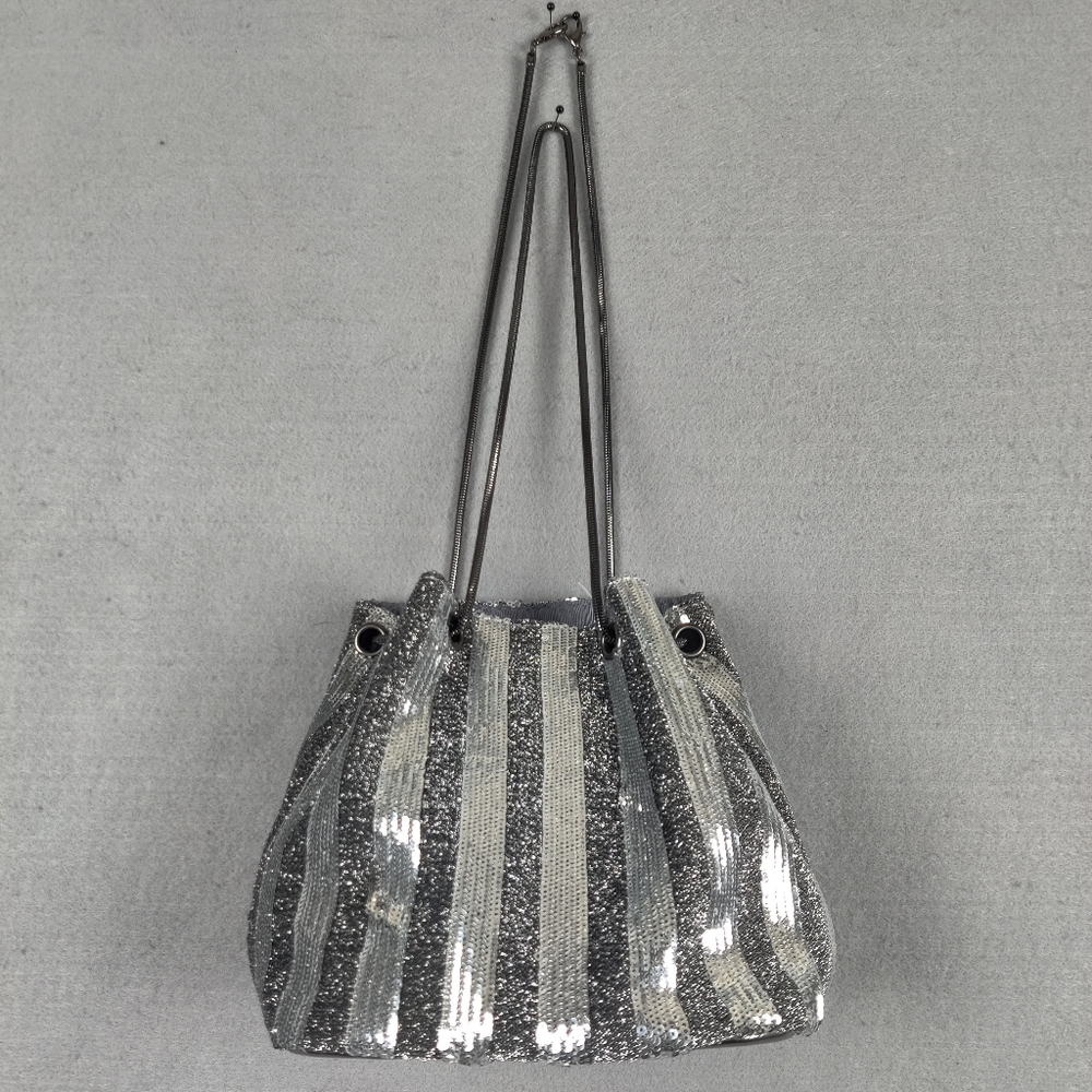Vintage Silver Sequin Satchel Purse Excellent Condition.  Like New #007